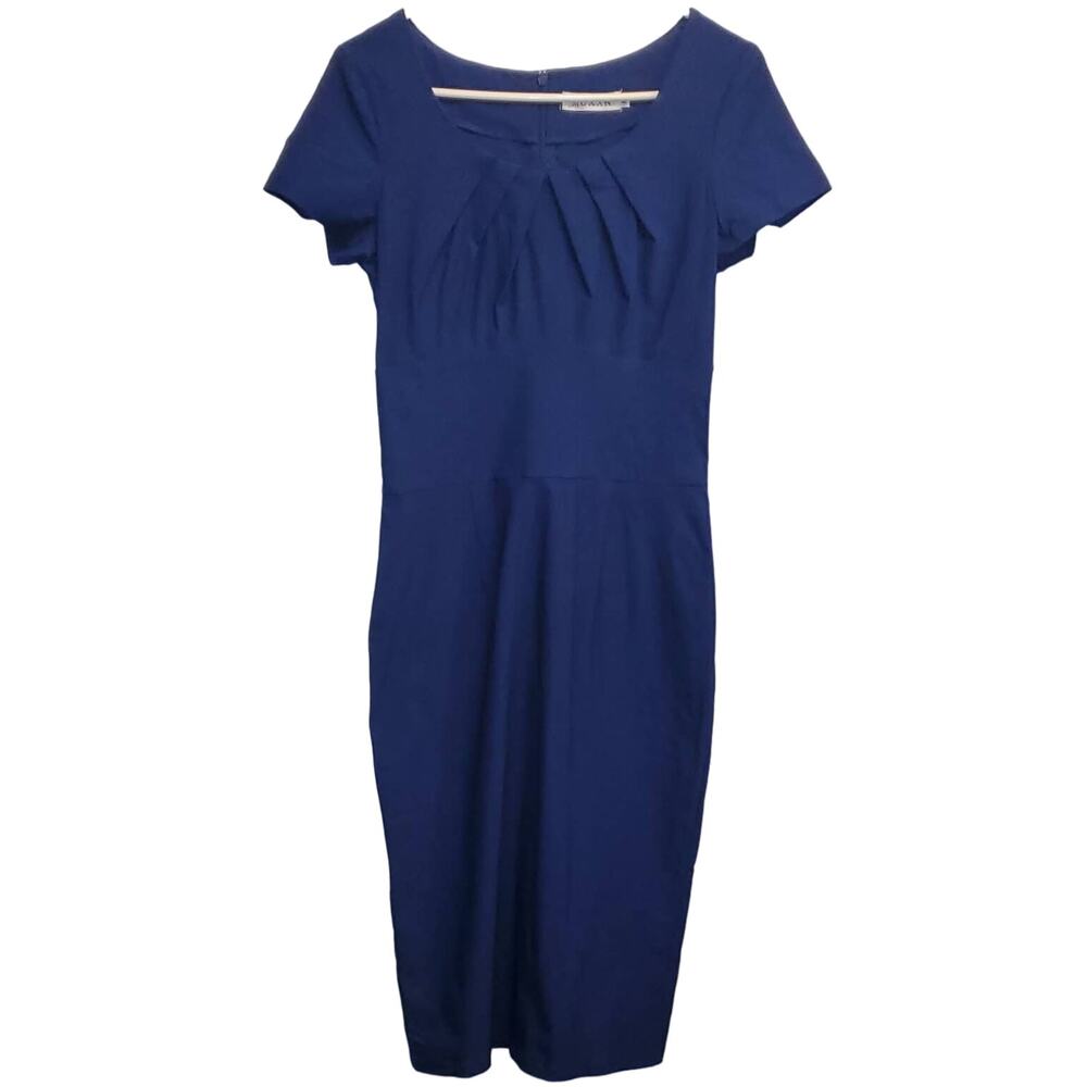 Muxxn Blue Pleaded Midi Sheath Dress Size Medium